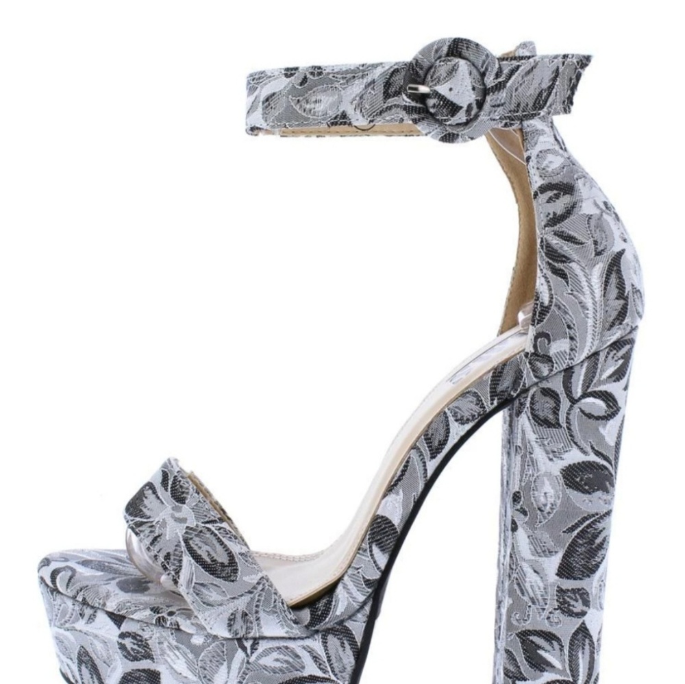 Tall heel black and white floral print